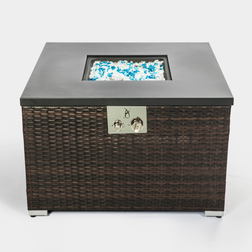 Square Outdoor Gas Fire Pit Table - Dark Brown Wicker