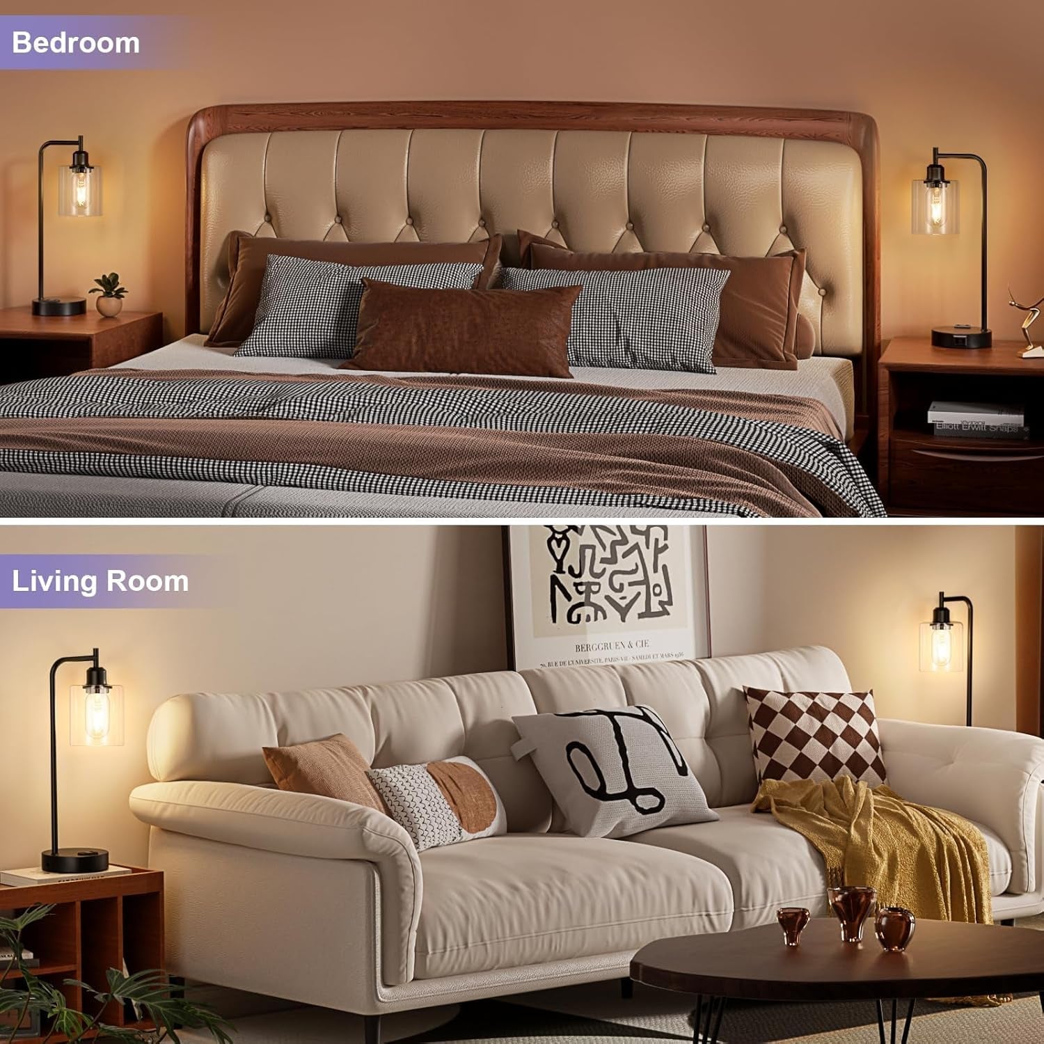 Industrial Touch Table Lamps Bundle Black 3 Way Dimmable USB-4