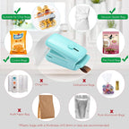 Mini Bag Sealer, 2 in 1 Portable Sealer & Cutter, Heat Sealer for Vacuum Sealer Bags, Handheld Bag Heat Resealer Machine for Chip Bags, Plastic Food Bags, Snack & Cereal Bags (Green, Single)