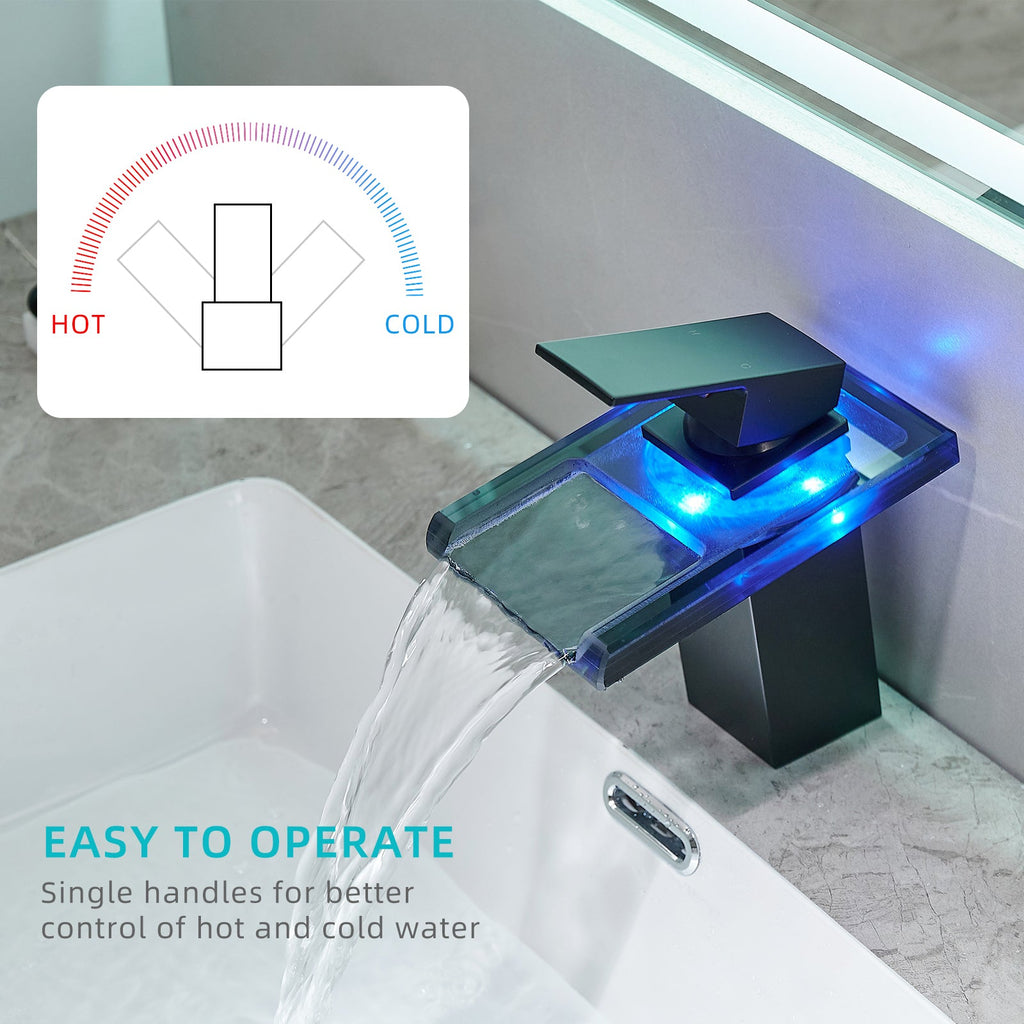 LED Bathroom Sink Faucet with Color Changing Waterfall Spout