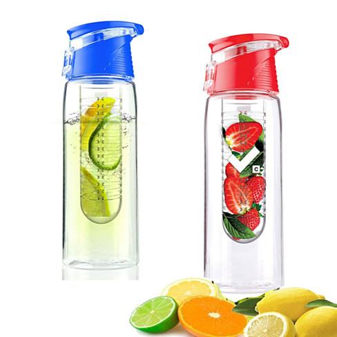 Fruit Infuser Drink Bottle with Straw and Flip Top Cap