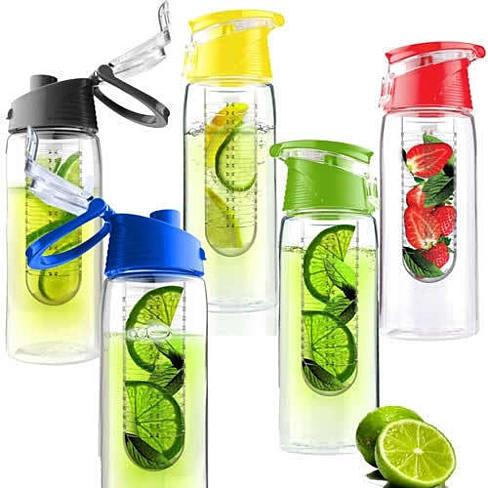 Fruit Infuser Drink Bottle with Straw and Flip Top Cap