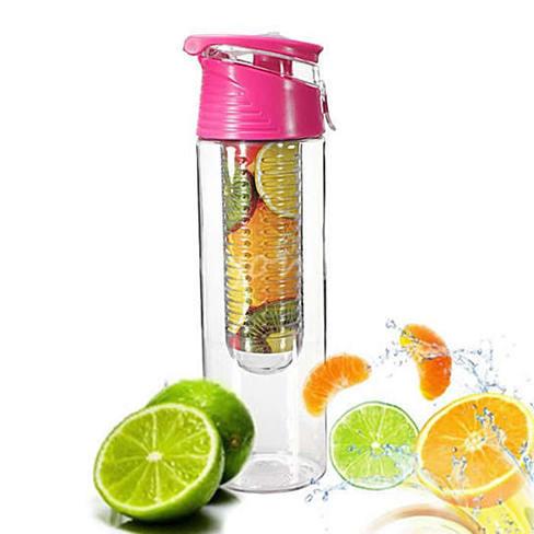 Fruit Infuser Drink Bottle with Straw and Flip Top Cap