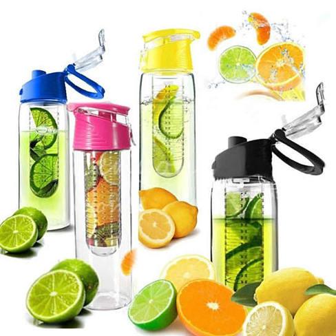 Fruit Infuser Drink Bottle with Straw and Flip Top Cap